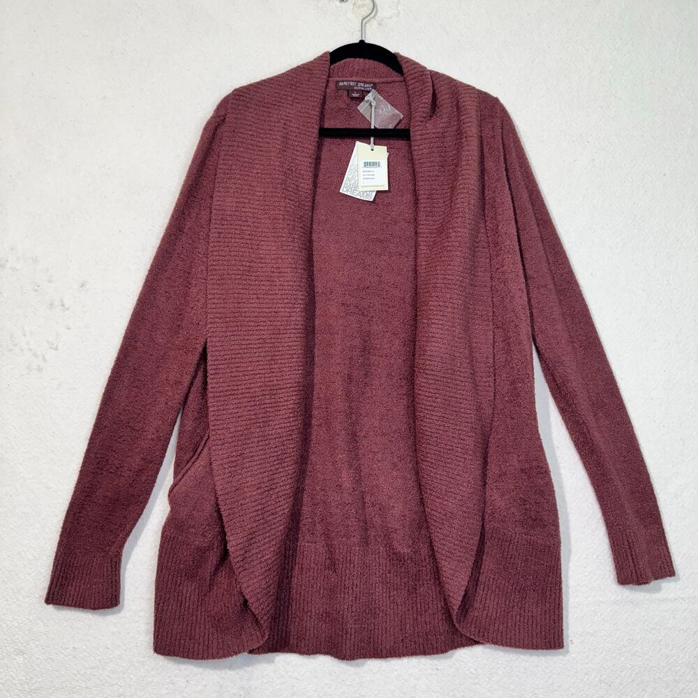 Barefoot Dreams Cozy Chic Lite Circle Cardigan Ribbed Shawl Collar Rosewood Red